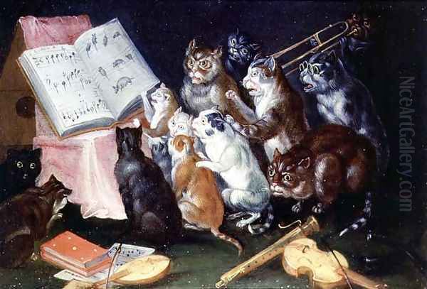 A Musical Gathering of Cats Oil Painting by Ferdinand van Kessel