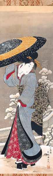 Beauty in snow Oil Painting by Utagawa Kunimasa