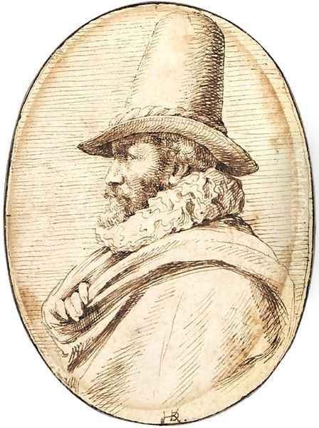 Self-portrait in a hat, in profile to the left, bust-length Oil Painting by Hendrick de Keyser