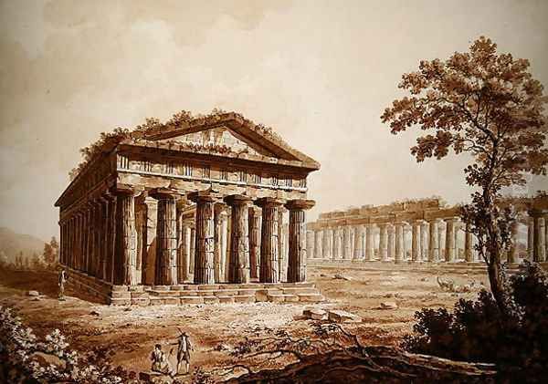 The Temple of Neptune and the Basilica at Paestum Oil Painting by Franz Kaisermaan