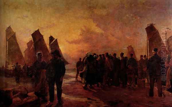 Vente Des Poissons, Katwijk Aan Zee Oil Painting by Paul Kuhstoss