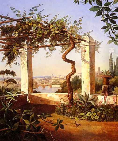 A Terrace With Rome Beyond Oil Painting by Maria Knull