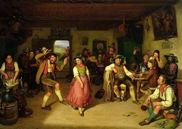 Target Shooting and Dancing in Oberbayern Oil Painting by Kaspar Kaltenmoser