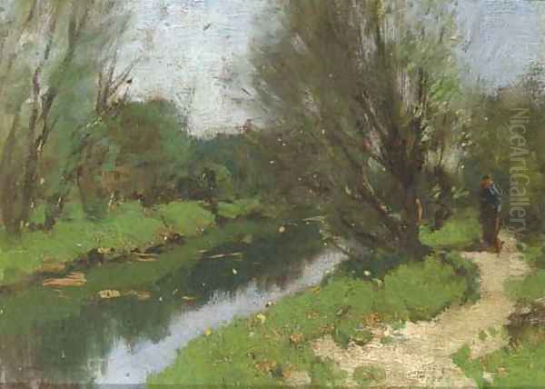 Walking along a stream Oil Painting by Cornelis Kuypers