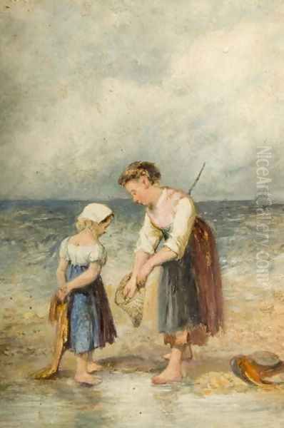 The Young Shrimpers Oil Painting by William Knight Keeling