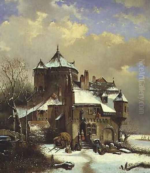 Dutch Winter Scene Oil Painting by Cornelis Kruseman