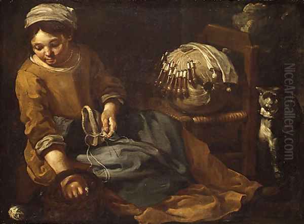 The Lacemaker Oil Painting by Bernhard Keil