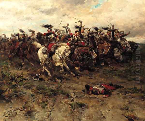 A cavalry charge Oil Painting by Hermanus Willem Koekkoek