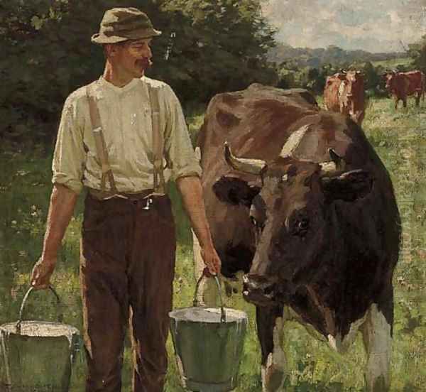 Milking time Oil Painting by William Gunning King