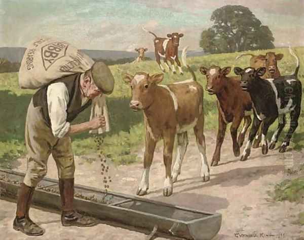 Feeding time, Bibby Oil Painting by William Gunning King