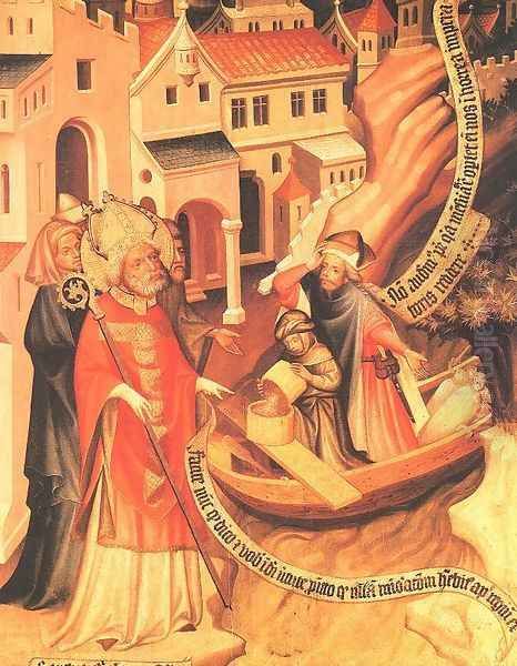 Wheat Miracle of St Nicholas of Myra 1427 Oil Painting by Tamas Kolozsvari