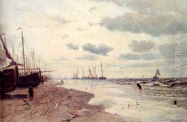 Plage de Scheveningen Oil Painting by Jan Theodore Kruseman