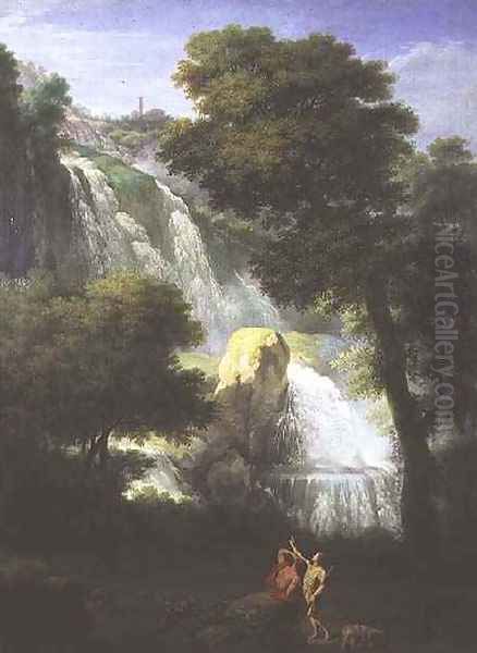 A View of the Falls of Terni with Classical Figures in the Foreground Oil Painting by George Knapton