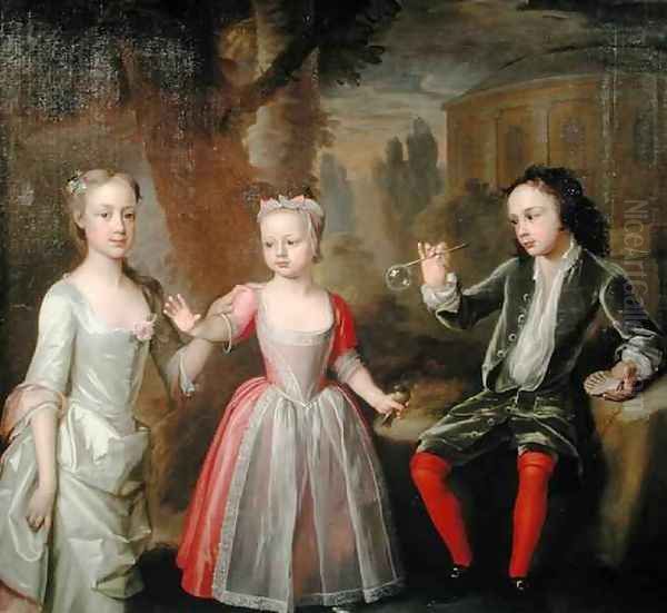 The Second Earl of Egmont and his Sisters in a Landscape Oil Painting by George Knapton