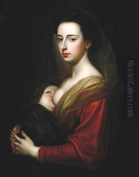 Portrait of Lady Mary Boyle 1566-1673 and Her Son Charles Boyle Oil Painting by Sir Godfrey Kneller