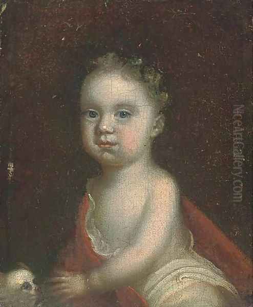 Portrait of a child, three-quarter-length, seated with a dog Oil Painting by Sir Godfrey Kneller