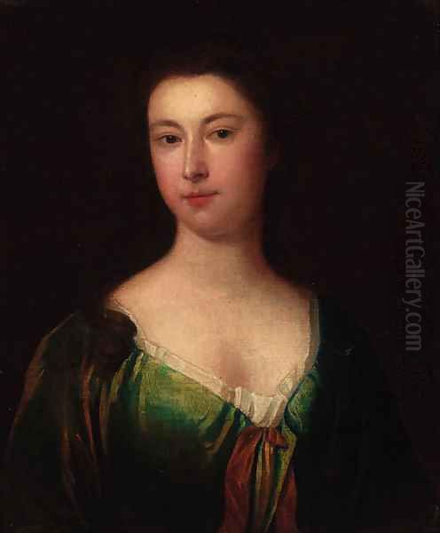 Portrait of a lady, bust-length, in a green dress Oil Painting by Sir Godfrey Kneller