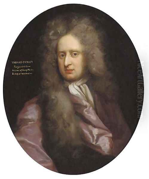 Portrait of Thomas Morley, bust-length, in a plum coloured cloak Oil Painting by Sir Godfrey Kneller