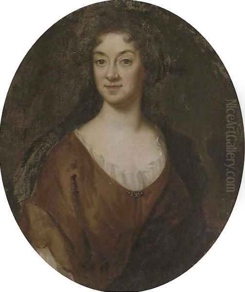 Portrait of a lady, bust-length, in a brown dress Oil Painting by Sir Godfrey Kneller