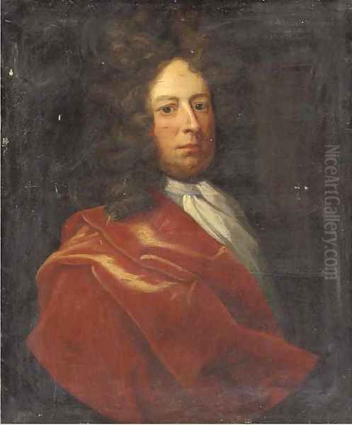 Portrait of a gentleman, half-length, in a red cloak Oil Painting by Sir Godfrey Kneller