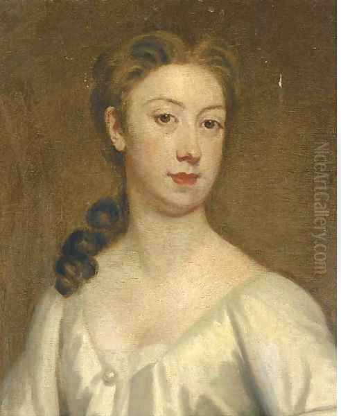 Portrait of a lady, bust-length, in a white dress Oil Painting by Sir Godfrey Kneller