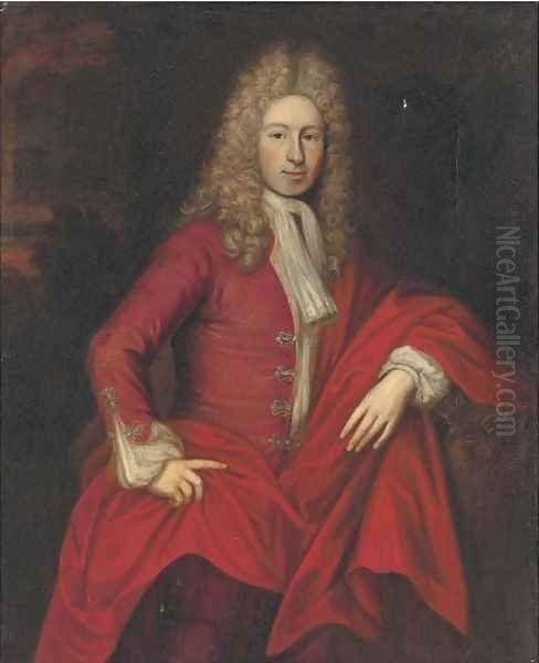 Portrait of William Rawson, three-quarter-length, in a red coat Oil Painting by Sir Godfrey Kneller