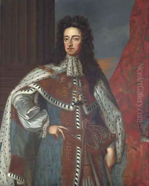 Portrait of King William III (1650-1702), three-quarter-length, in an ermine cloak; and Portrait of Queen Mary II (1662-1694) Oil Painting by Sir Godfrey Kneller