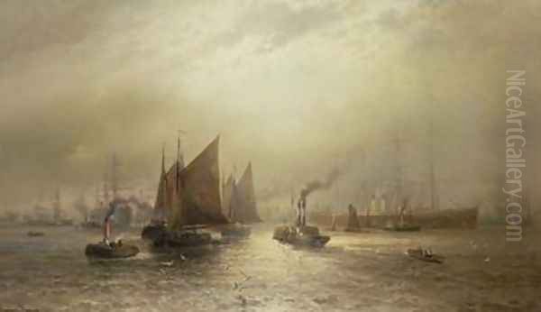 A Busy Morning on the River Mersey Oil Painting by Francis Krause