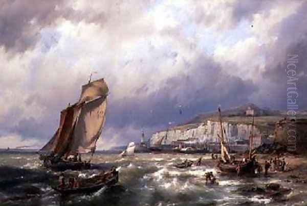 Sailing Vessels and a Cross Channel Packet off Folkstone Oil Painting by Hermanus Koekkoek