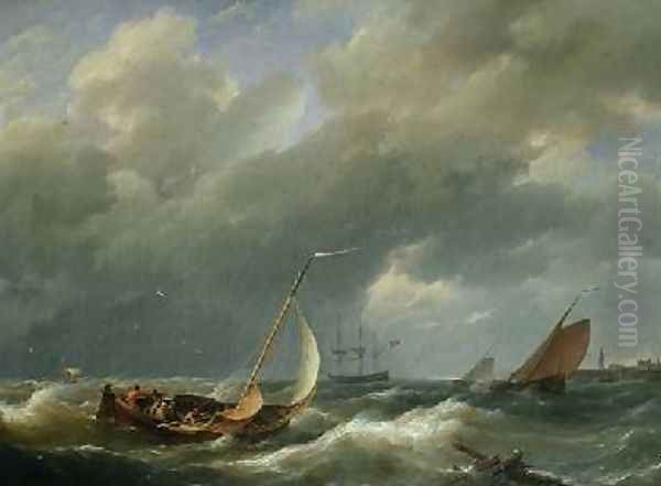 Shipping off a Dutch port Oil Painting by Hermanus Koekkoek