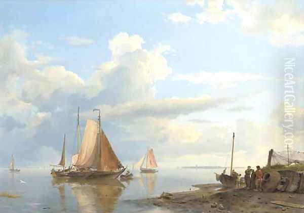 Shipping in a calm Oil Painting by Hermanus Koekkoek