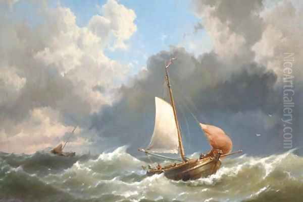 Sailing out on choppy waters Oil Painting by Hermanus Koekkoek