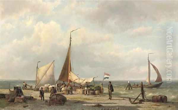 Unloading the freight Oil Painting by Hermanus Koekkoek