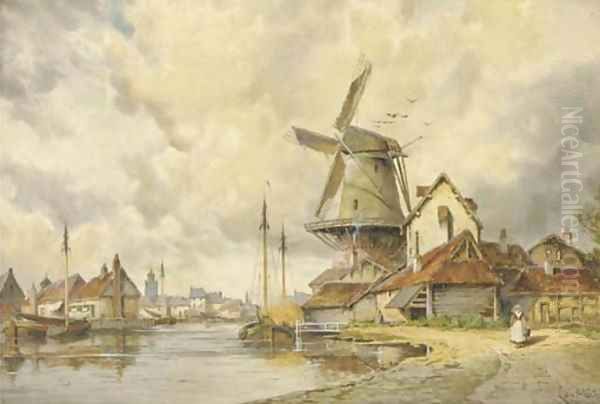 View of a Dutch town Oil Painting by Hermanus Koekkoek