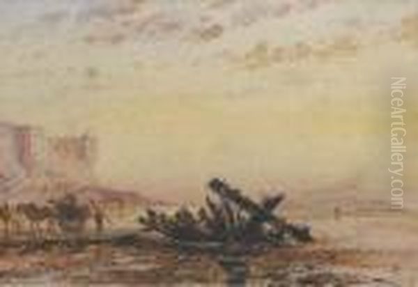 Wreckers Beneath Elizabeth Castle, 
Jersey Oil Painting by Edward William Cooke