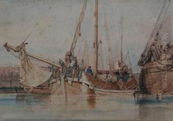 Shipping In Harbour Oil Painting by Edward William Cooke