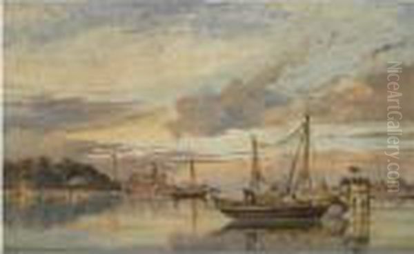 The Venetian Lagoon At Sunset Oil Painting by Edward William Cooke