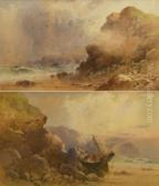 On The Cornish Coast; And Cornish Coast Oil Painting by Edward William Cooke