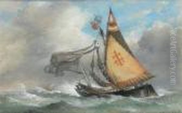 A Venetian Bragozzi In Heavy Seas Oil Painting by Edward William Cooke