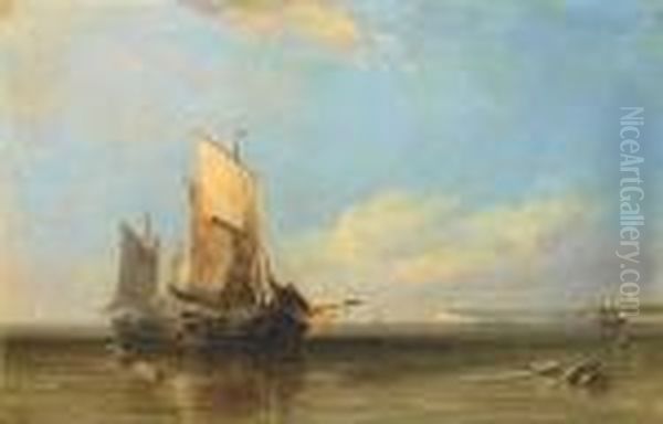 Honfleur Fishing Boats Becalmed, Havre In The Distance Oil Painting by Edward William Cooke