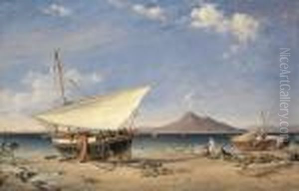 Mending Nets: Bay Of Naples Oil Painting by Edward William Cooke