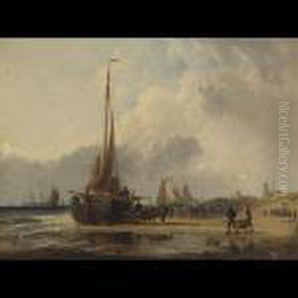 Unloading The Catch At Scheveningen Beach Oil Painting by Edward William Cooke