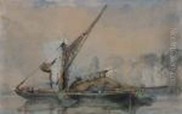 Thames Sailing Barges At Anchor Oil Painting by Edward William Cooke