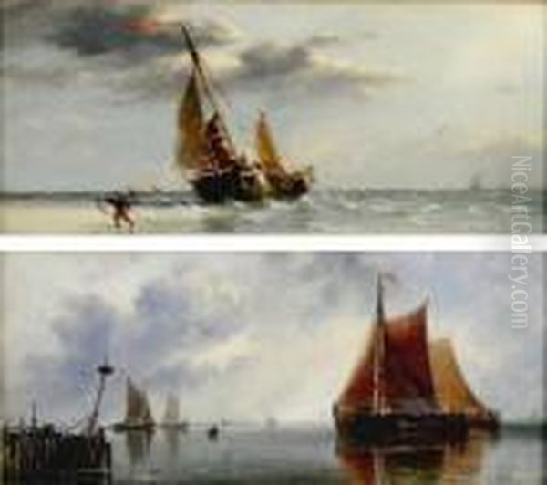 Dutch Craft On The Zuyder Zee; Scheveling Oil Painting by Edward William Cooke