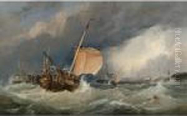 French Lugger Running Into Calais Oil Painting by Edward William Cooke