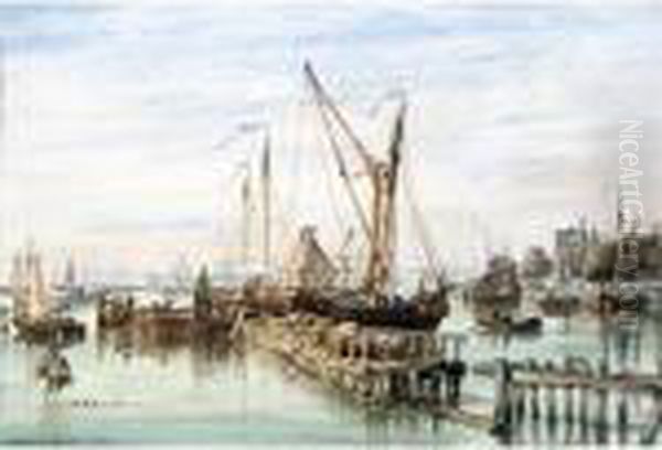 Passing The Booms, Amsterdam Oil Painting by Edward William Cooke