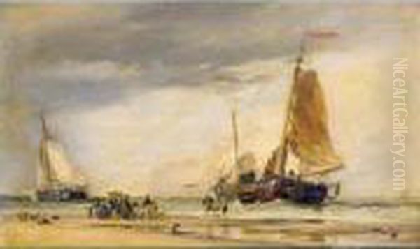 On The Beach Scheveningen Oil Painting by Edward William Cooke