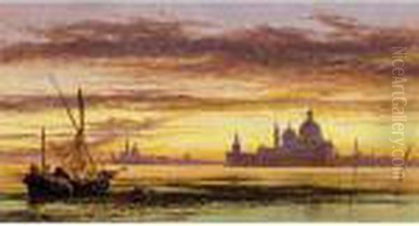 Sunset Sky, Salute And San Giorgio Maggiore Oil Painting by Edward William Cooke