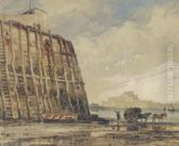 Pier-head. St. Heliers, Jersey Oil Painting by Edward William Cooke