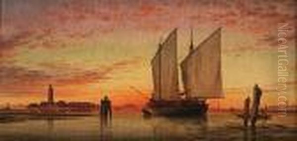 A Trabaccolo Waiting For The Tide Off The Armenian Convent, Lagune Of Venice, Sunset Oil Painting by Edward William Cooke